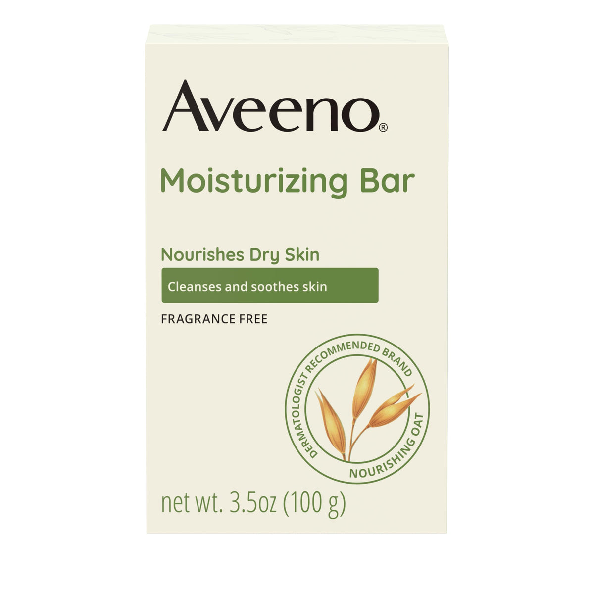 Aveeno front packaging showing bar and oat for gentle cleansing