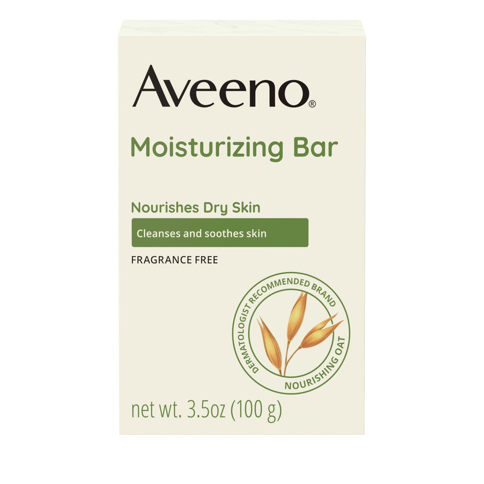 Aveeno front packaging showing bar and oat for gentle cleansing