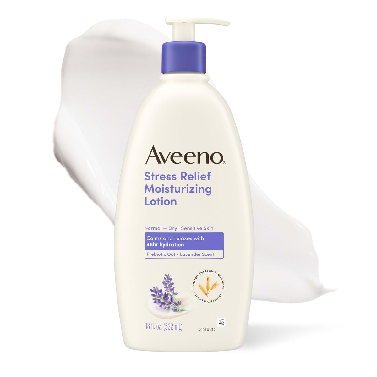 Aveeno front packaging showing bottle and 18 oz size for reliable hydration