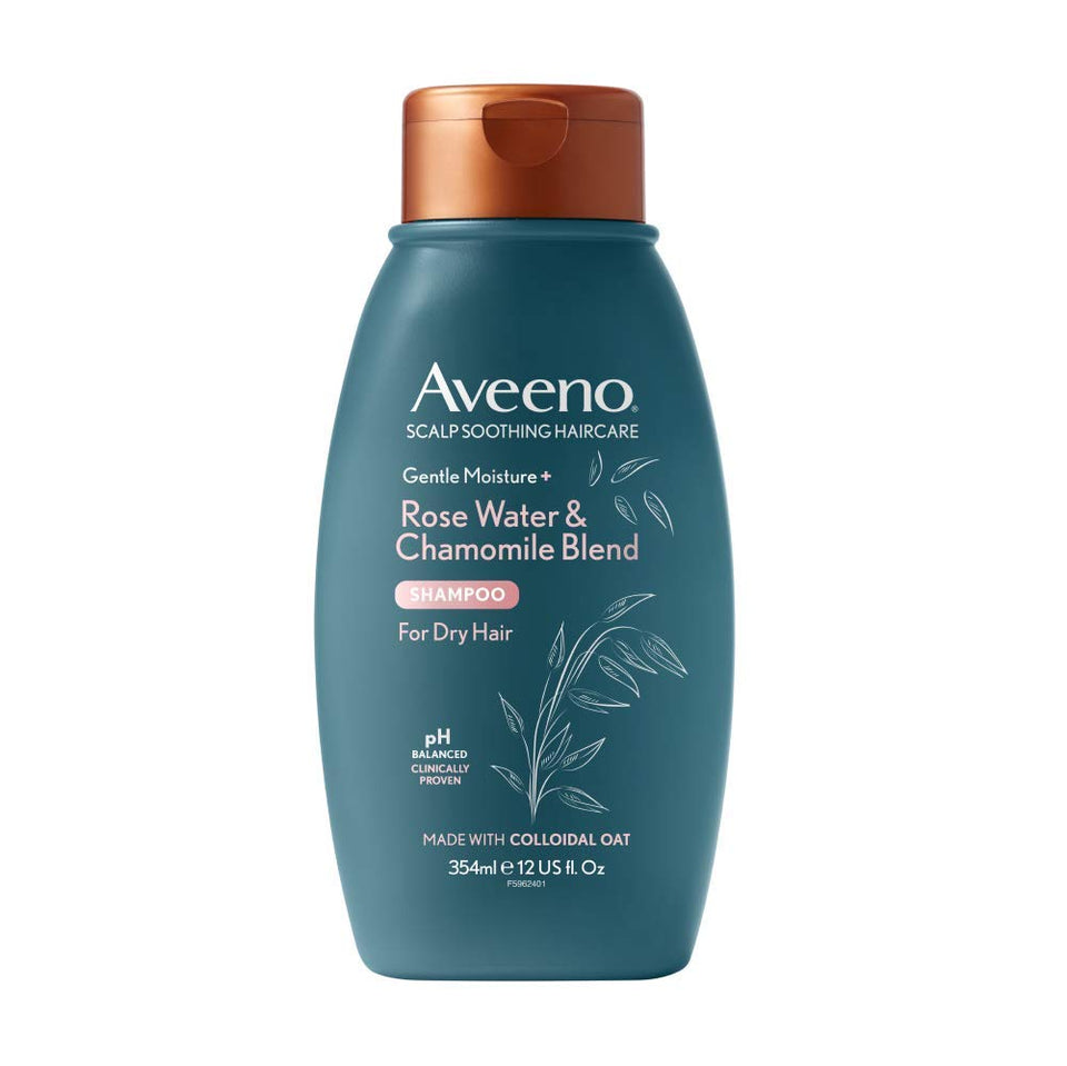 Aveeno front packaging showing rosewater chamomile and soothing benefit