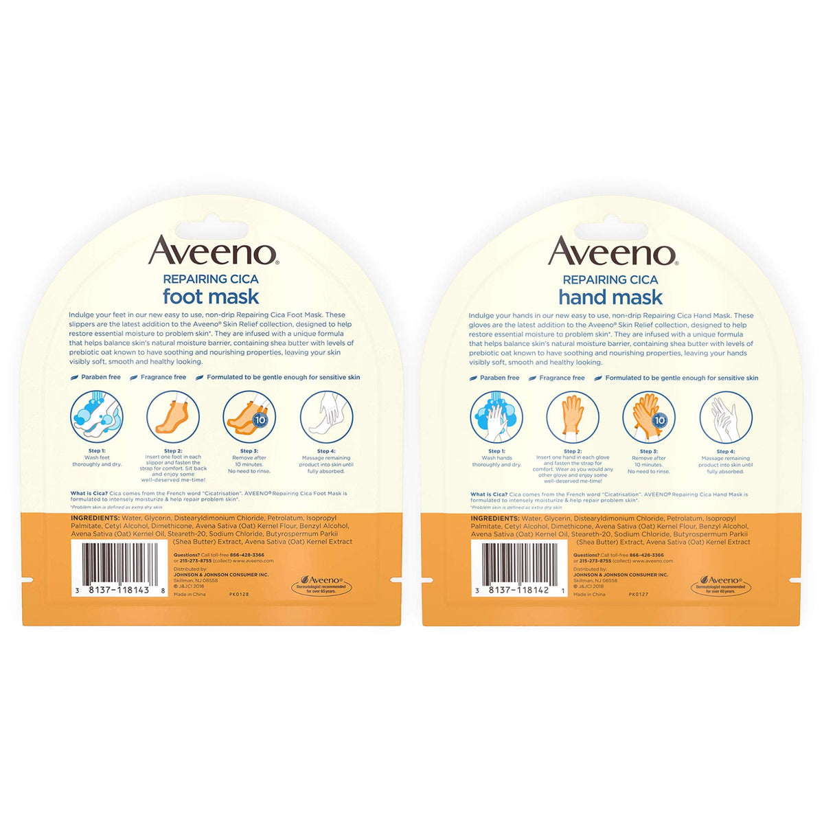 Aveeno opened glove and slipper contents showing moisturizing fit