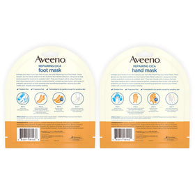 Aveeno opened glove and slipper contents showing moisturizing fit