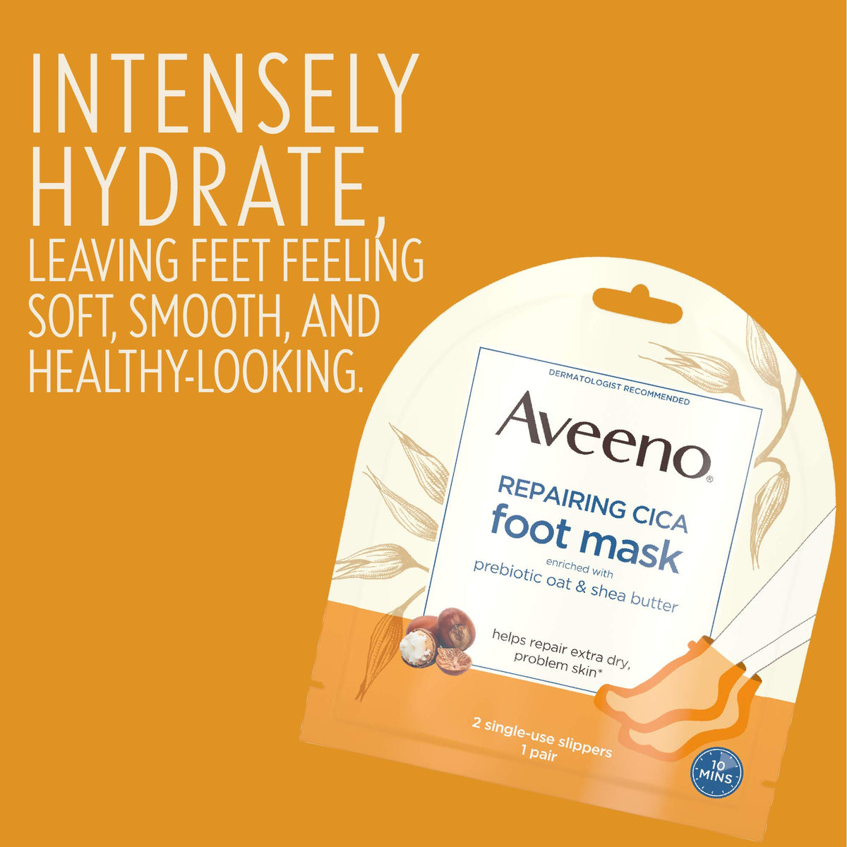 Aveeno glove worn on hands demonstrating quick ten-minute treatment