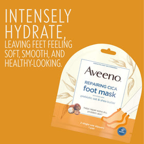 Aveeno glove worn on hands demonstrating quick ten-minute treatment