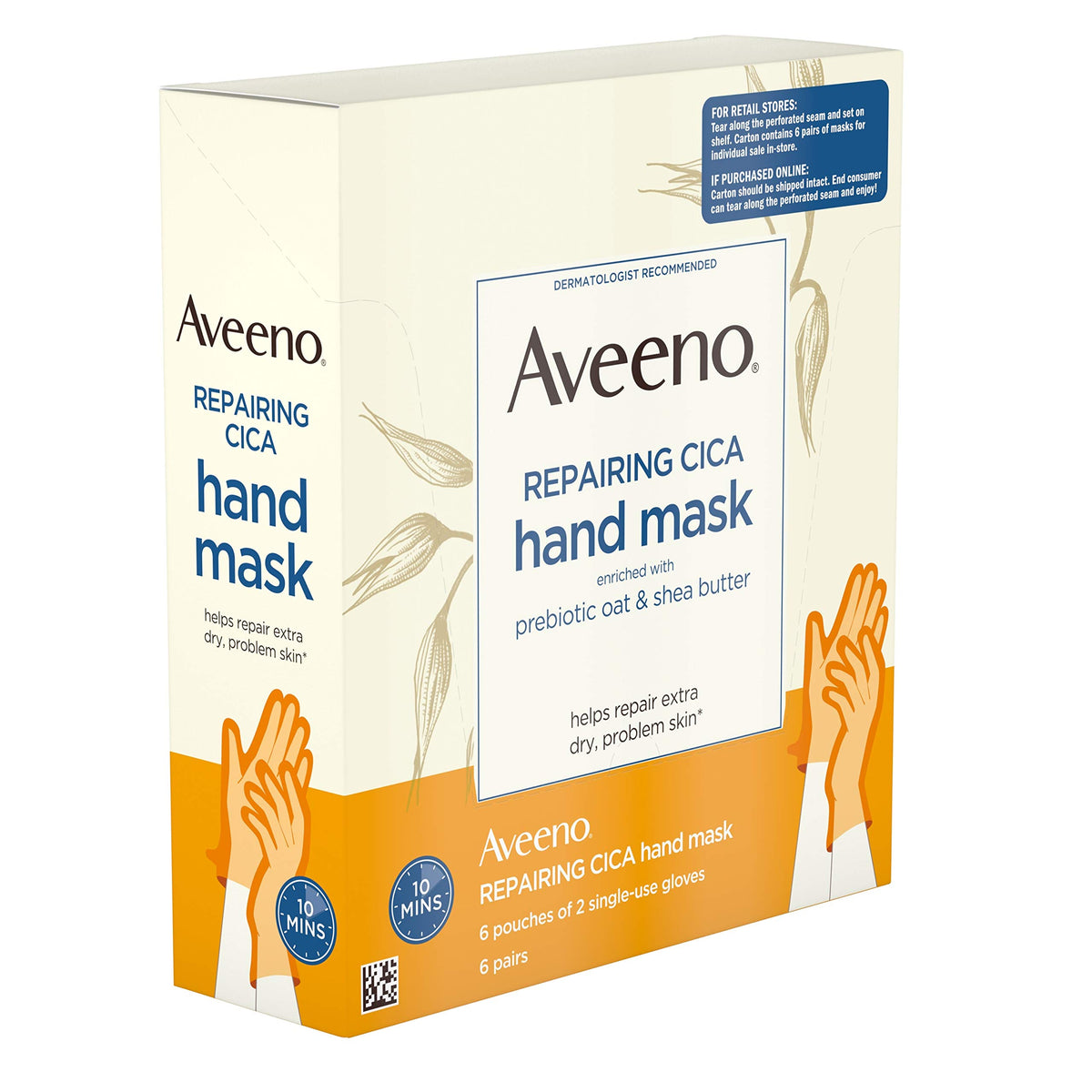 Aveeno hand before and after using mask showing visible softness
