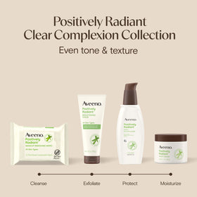 Aveeno ingredients label close-up highlighting soy and niacinamide benefits