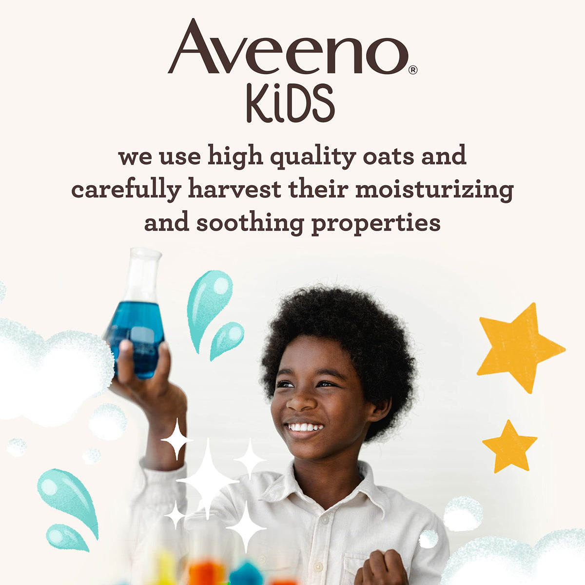 Aveeno Baby bottle in hand to show scale and easy-grip for parents