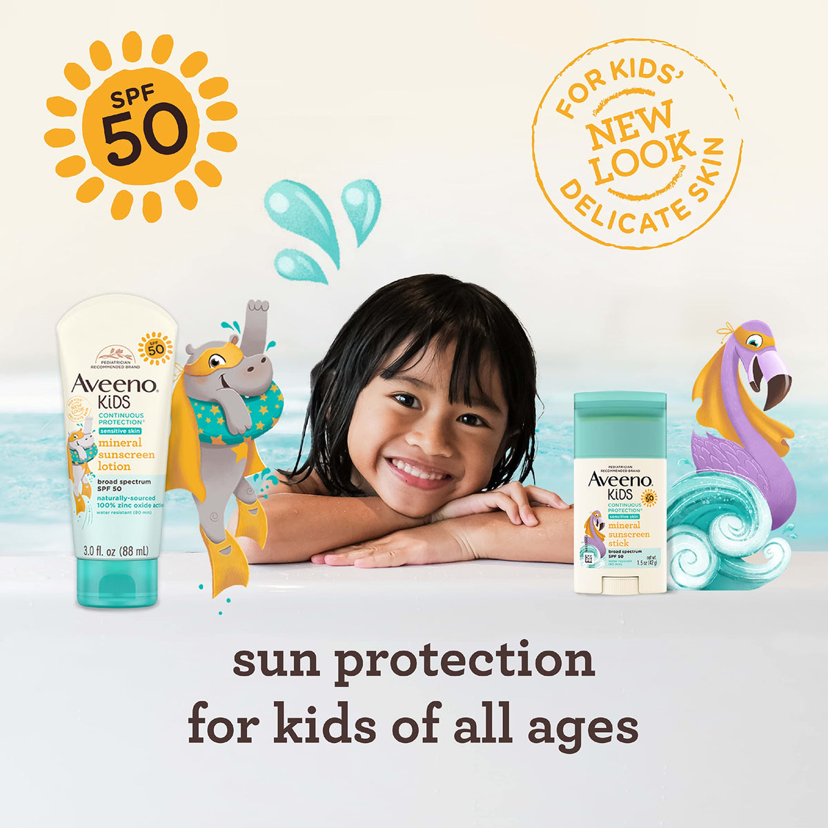Aveeno kids stick label highlighting zinc oxide active ingredient