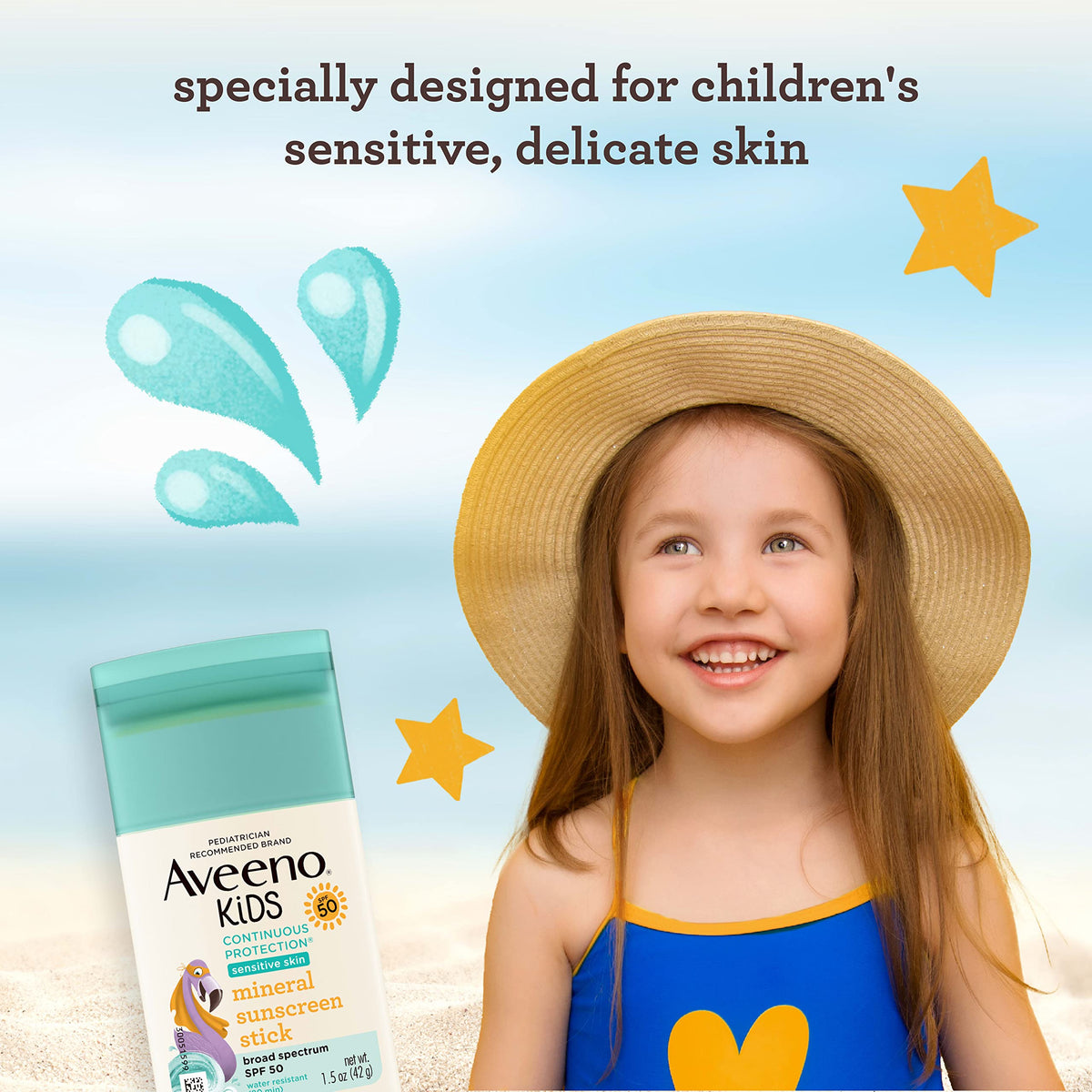Aveeno kids sunscreen stick open twist-up detail for easy application