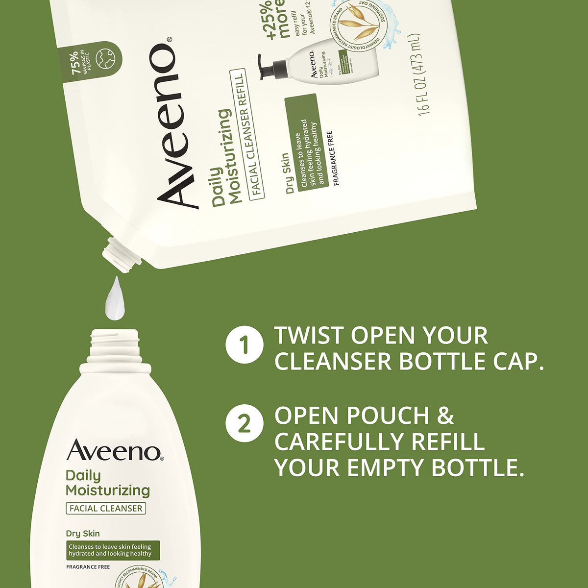 Aveeno label close-up displays ingredient list and free-from claims