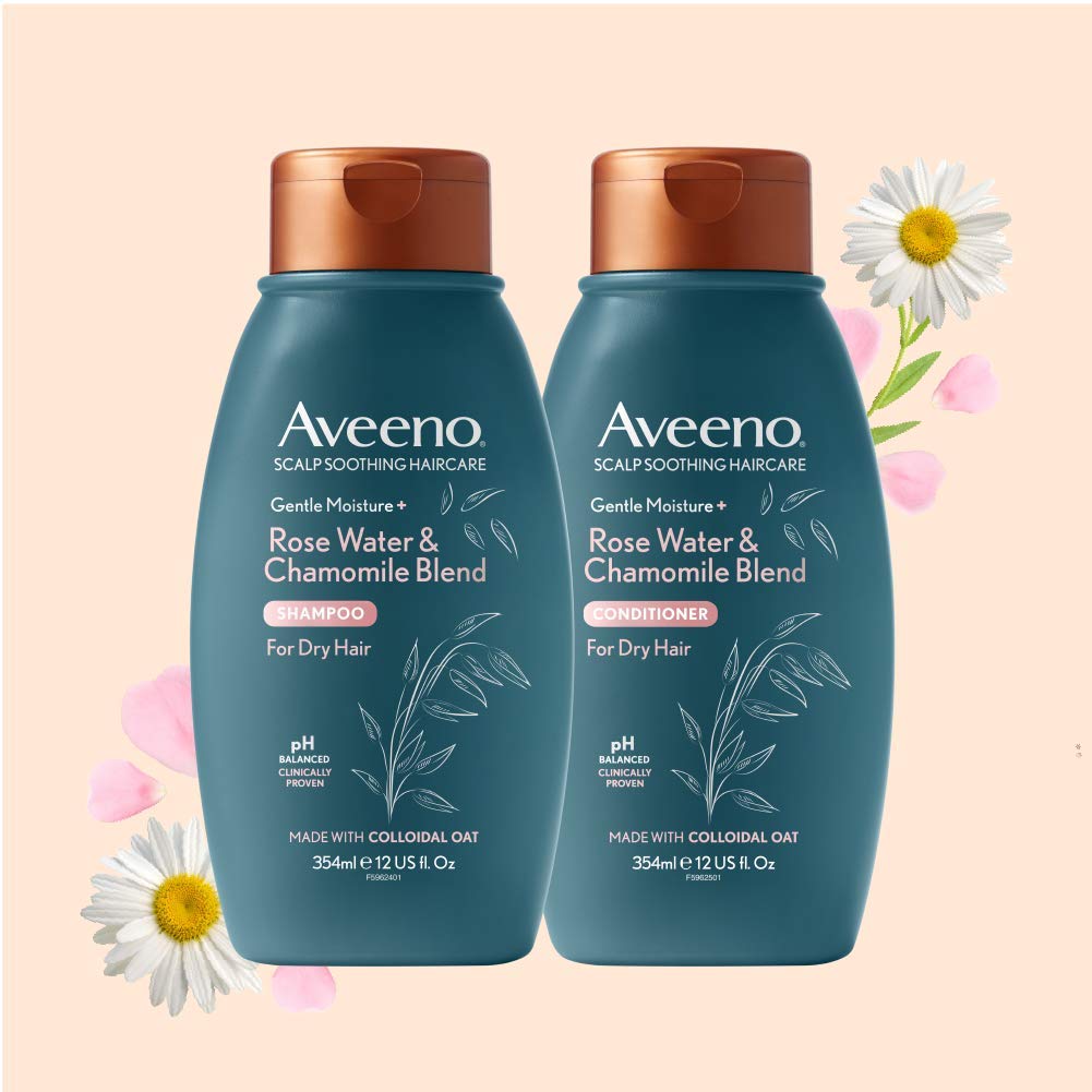 Aveeno bottle on bathroom shelf in lifestyle setting suggesting calming routine benefit