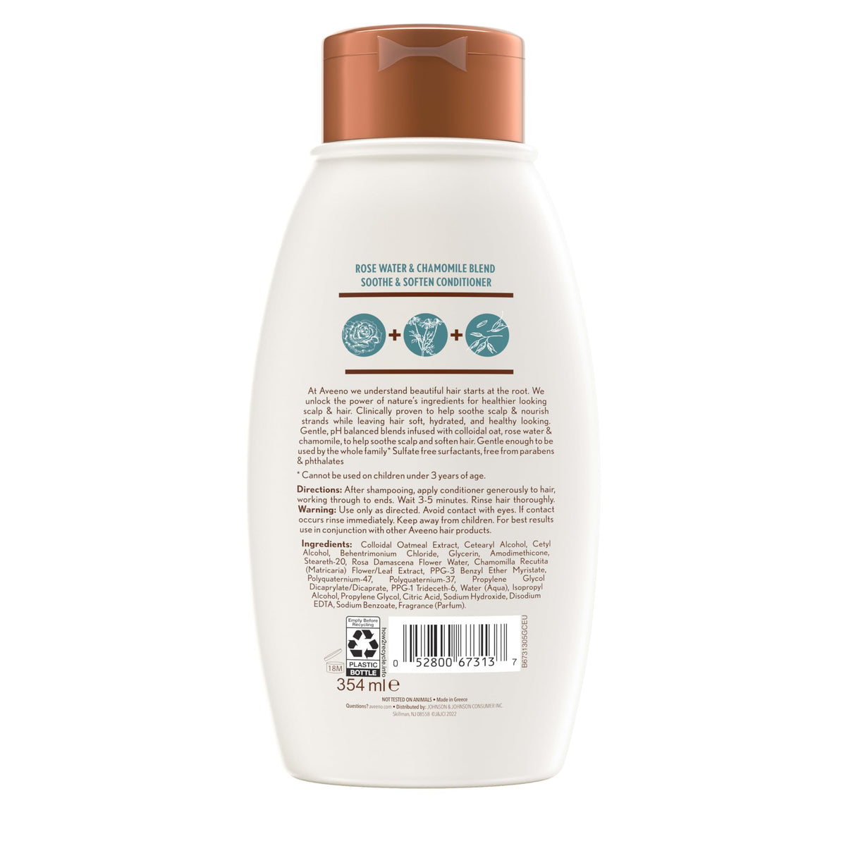 Aveeno bottle on bathroom shelf in lifestyle scene, showing everyday use appeal