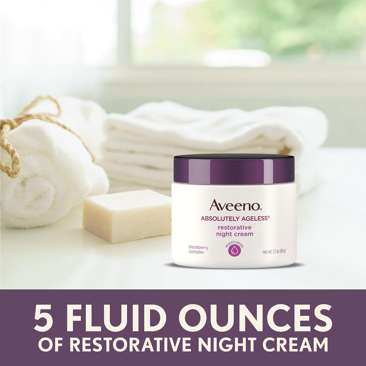 Aveeno night cream on bedside table suggesting nightly skincare routine