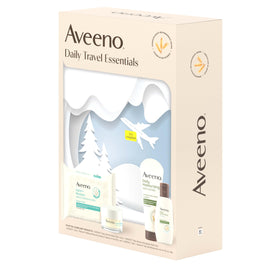Aveeno set inside a travel bag demonstrating grab-and-go skincare