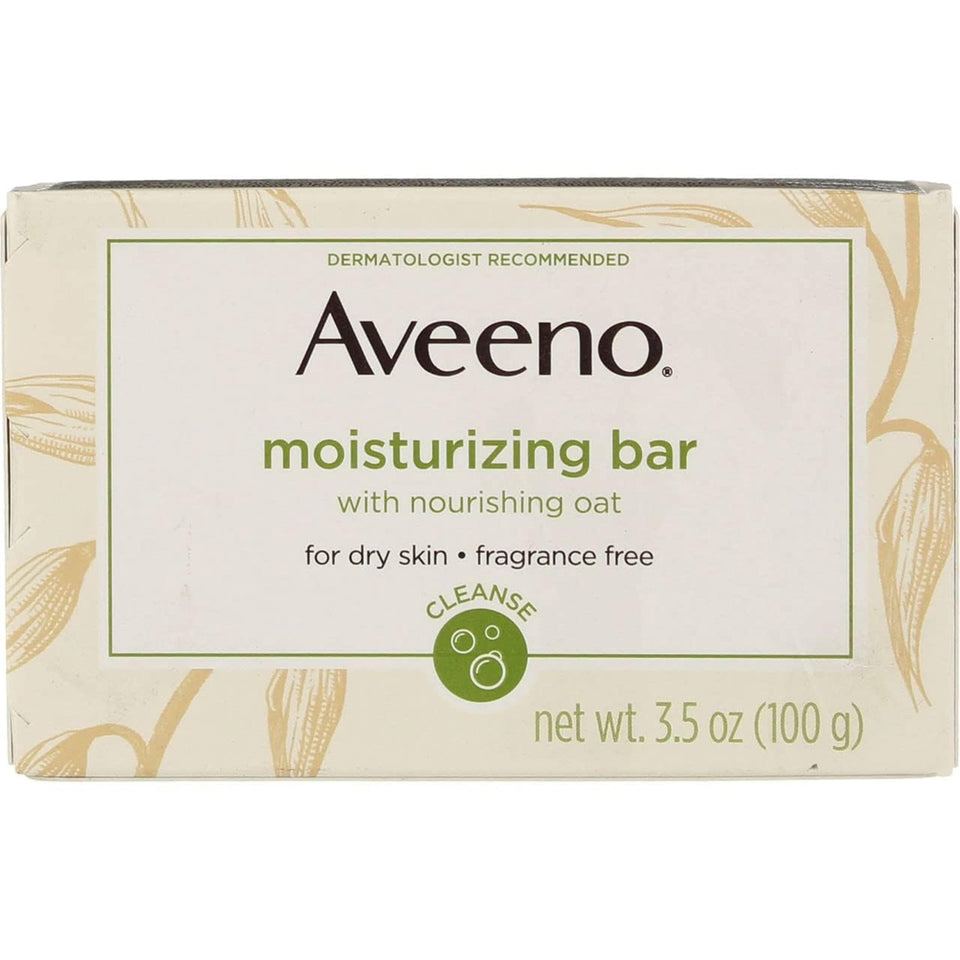 Aveeno moisturizing bar front packaging showing clean design and benefit