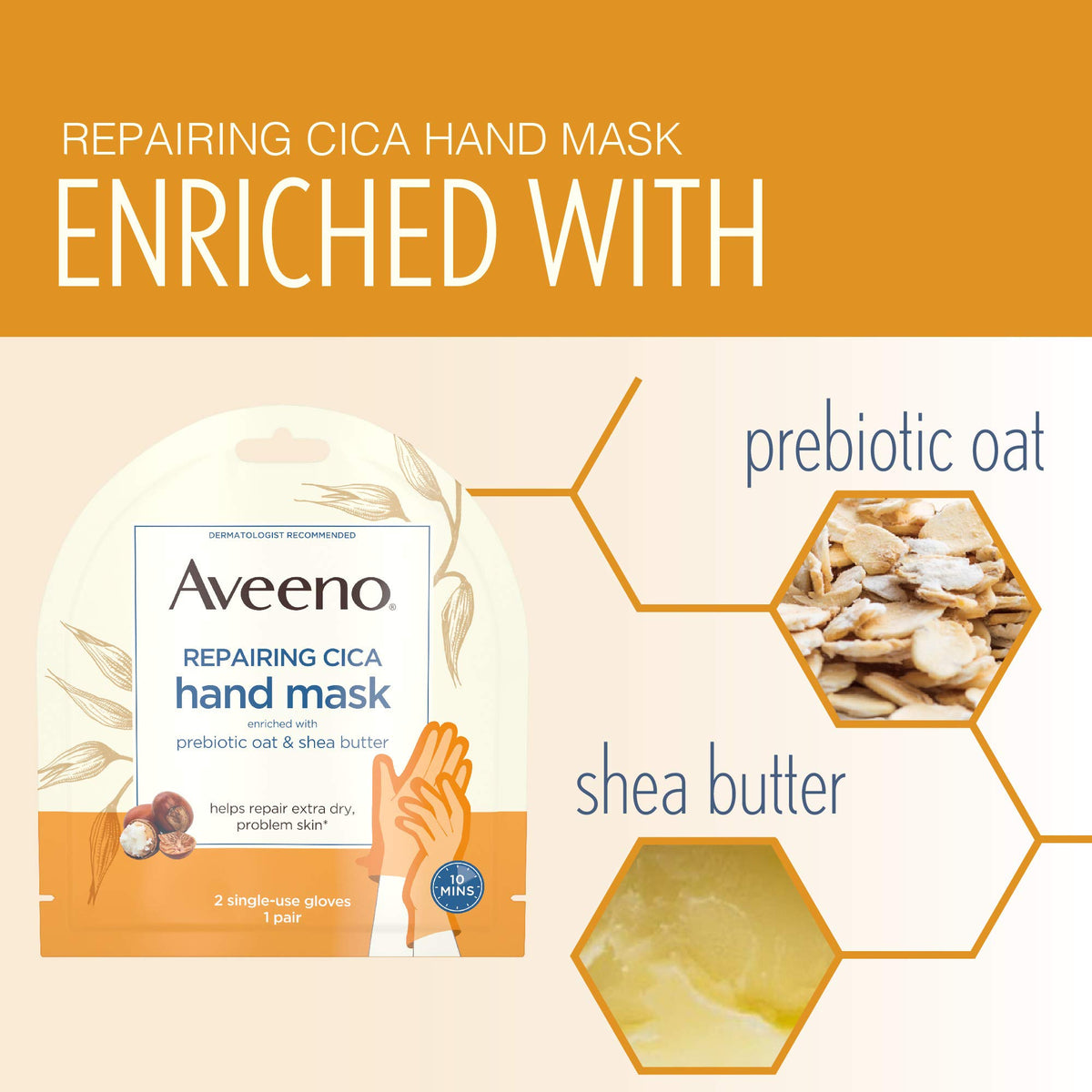 Aveeno six gloves arranged to show pack contents and convenience