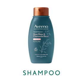 Aveeno label close-up highlighting ingredients and gentle formula benefit