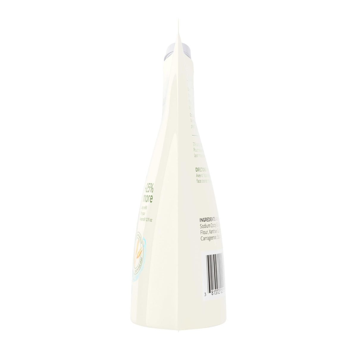 Aveeno packaging recycled symbol focusing on reduced plastic benefit