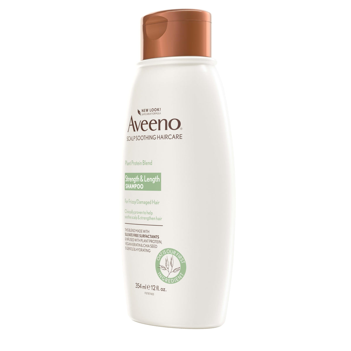 Hand holding 12 fl oz Aveeno bottle for size comparison and convenience