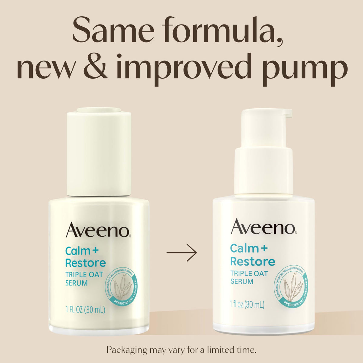 Aveeno serum pump close-up highlighting applicator for precise, hygienic use