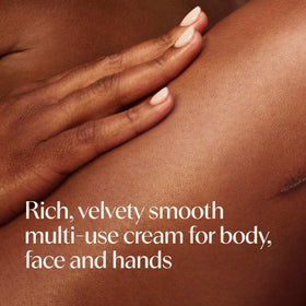 Aveeno shea butter and oat ingredients pictured to show natural nourishment and soothing benefits