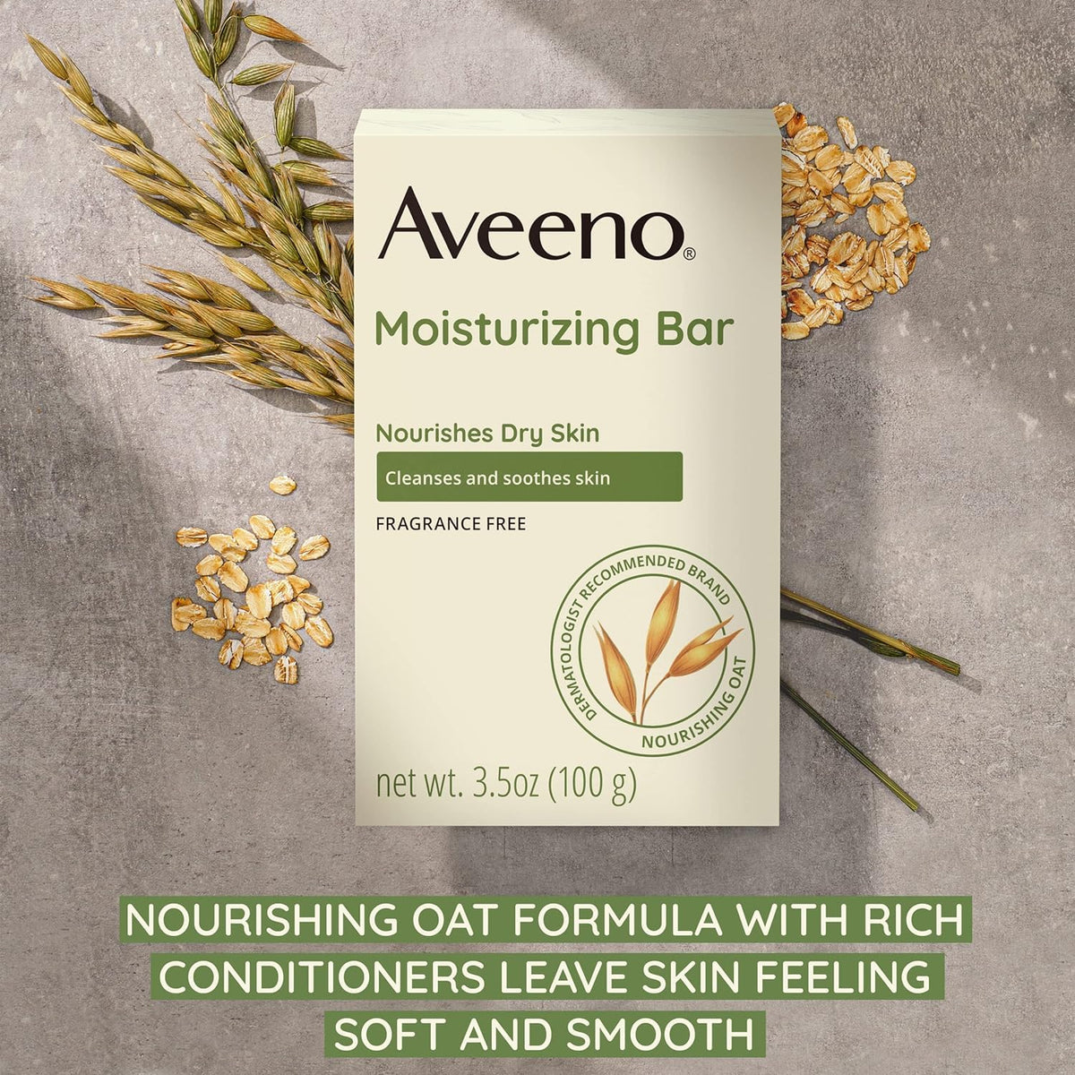 Aveeno size comparison in hand showing compact travel-friendly bar