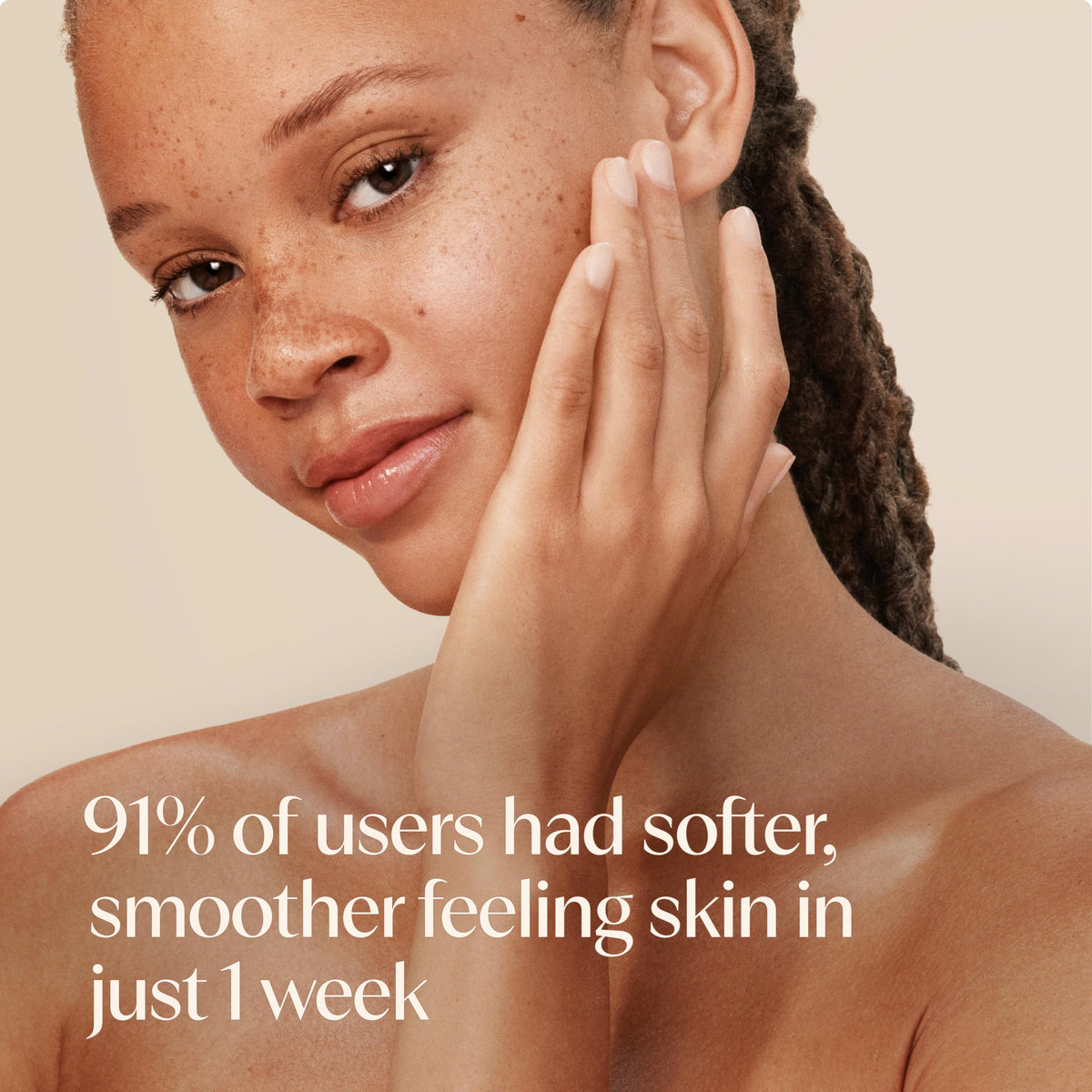 Aveeno 1.7 fl oz next to hand showing size and travel-friendly benefit