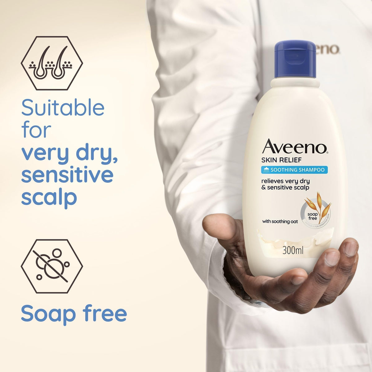 Aveeno shampoo in shower setting demonstrating daily use and comfort