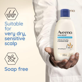 Aveeno shampoo in shower setting demonstrating daily use and comfort