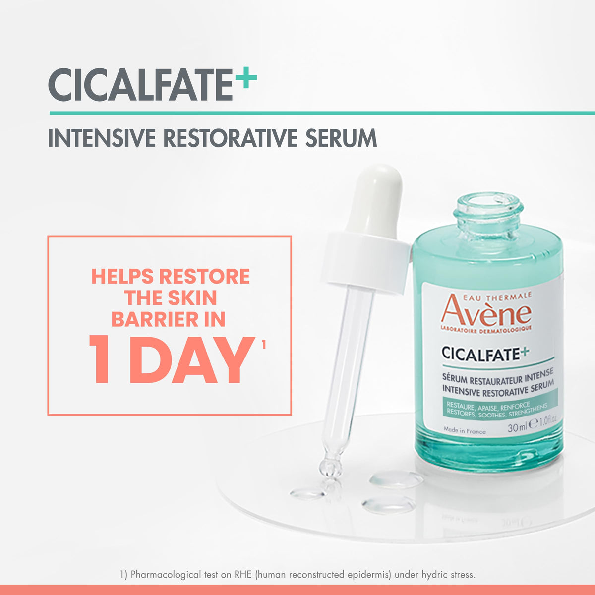 Avène Cicalfate+ pipette dispensing serum demonstrating precise application