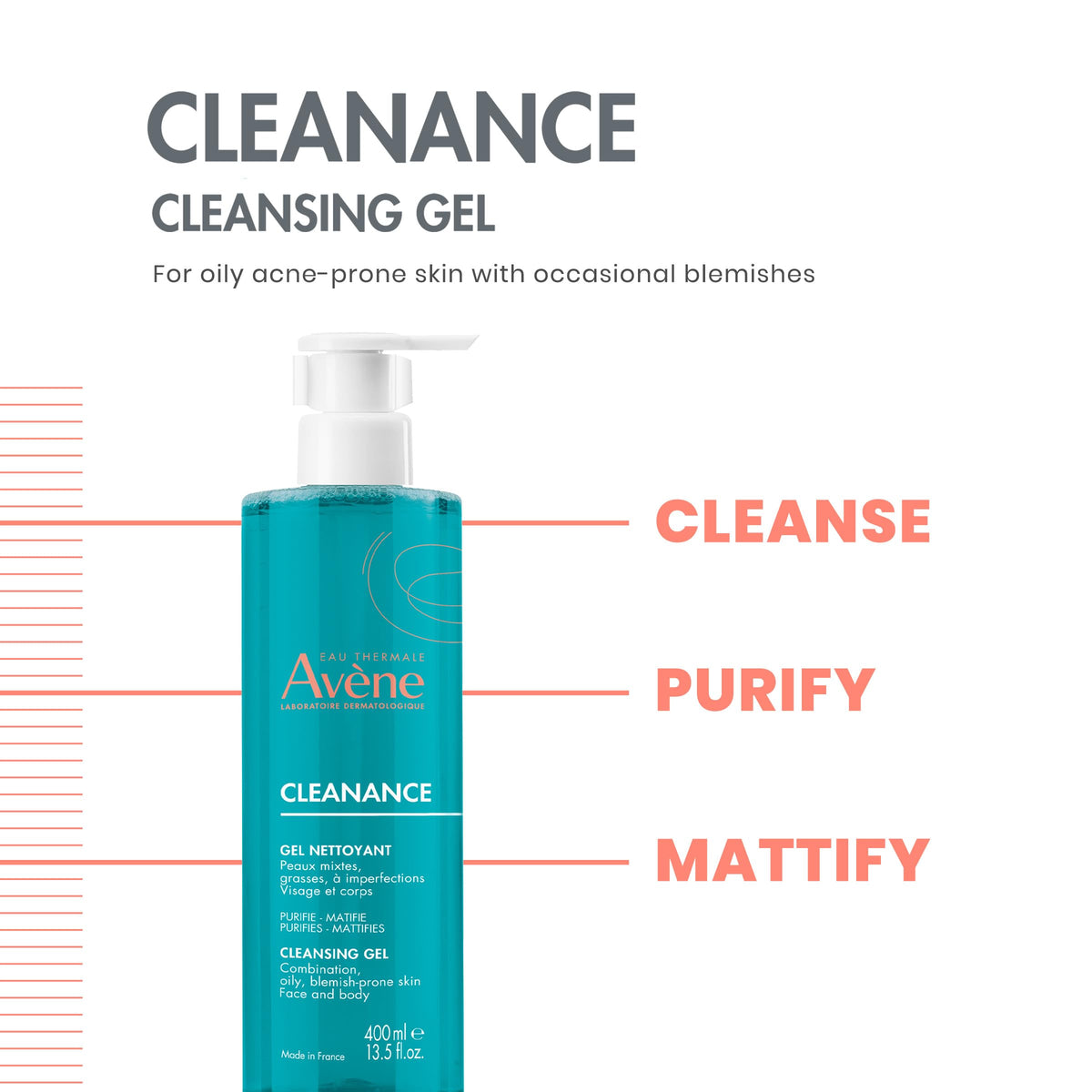Close-up of Avène Cleanance gel texture shows lightweight non-greasy feel benefit