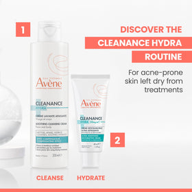 Avène Thermal Spring Water vial near the cream highlighting Avène soothing mineral water benefits