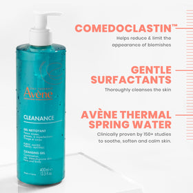 Avène Cleanance next to a hand for scale shows compact travel-friendly size benefit
