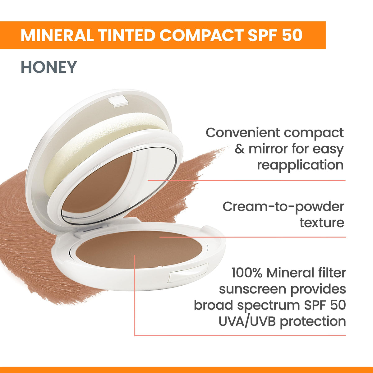 Avène compact opened with mirror and applicator puff for quick on-the-go reapplication