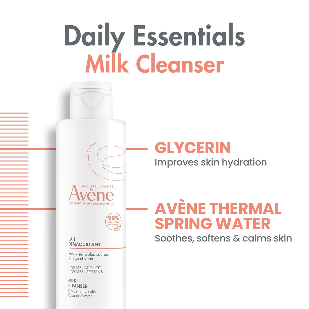 Avène gentle milk bathroom lifestyle on counter implying calming morning routine