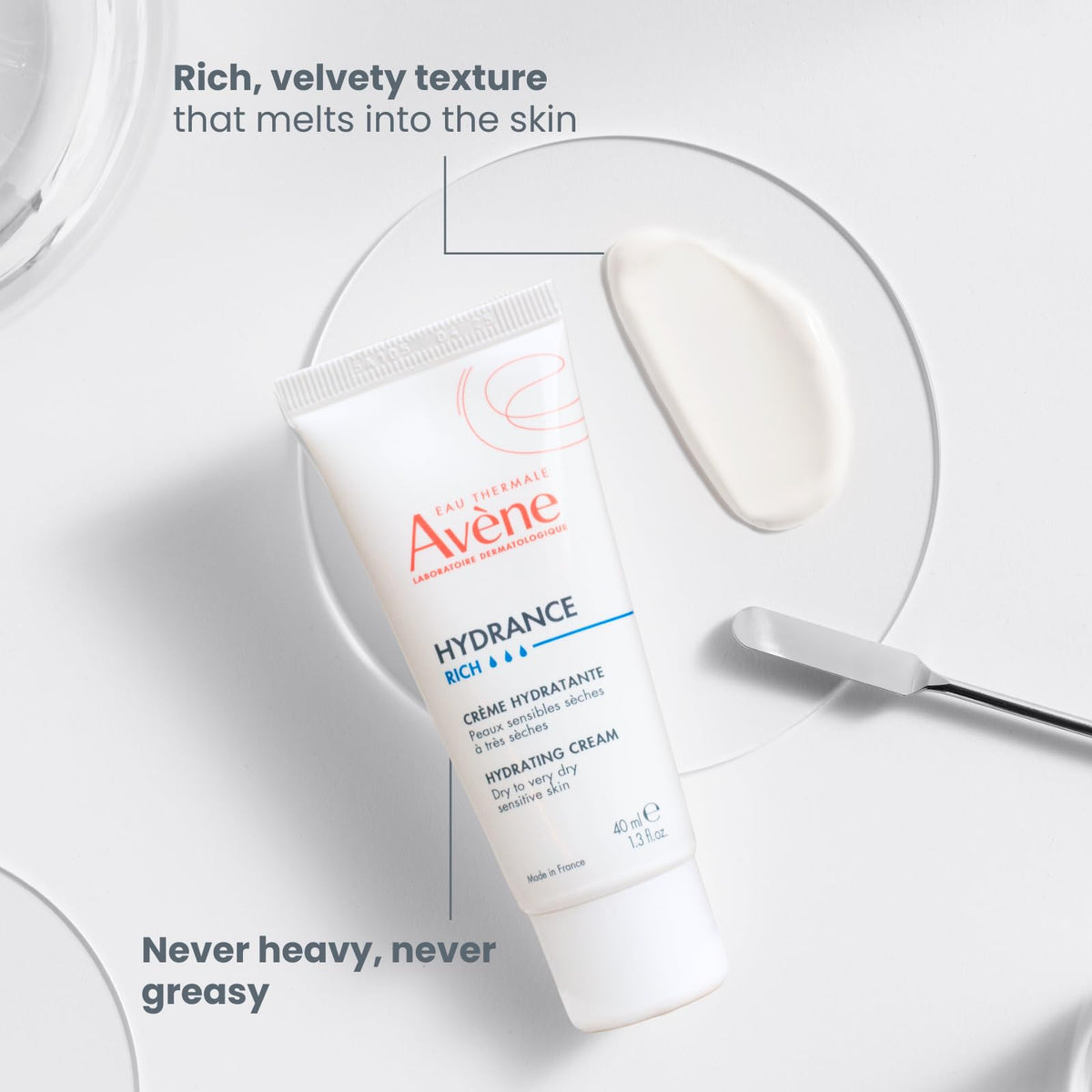 Eau Thermale Avène Hydrance RICH on bathroom shelf in bright setting for daily routine