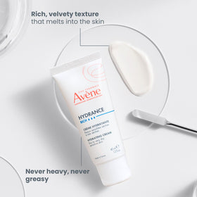 Eau Thermale Avène Hydrance RICH on bathroom shelf in bright setting for daily routine