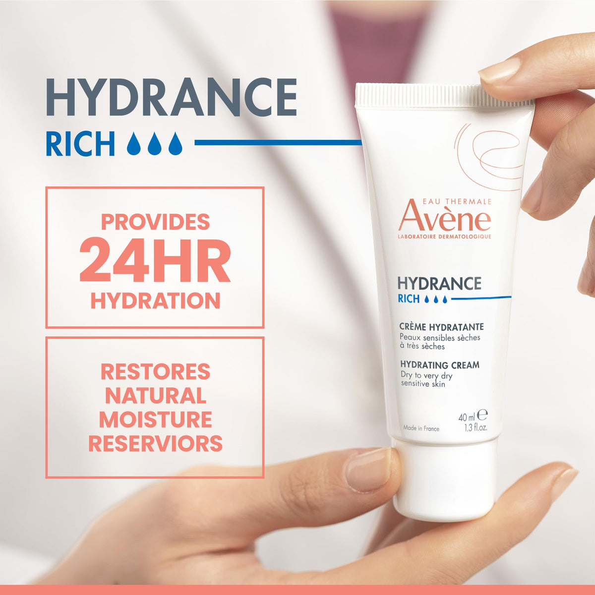 Eau Thermale Avène close-up of rich cream texture highlighting nourishing hydration