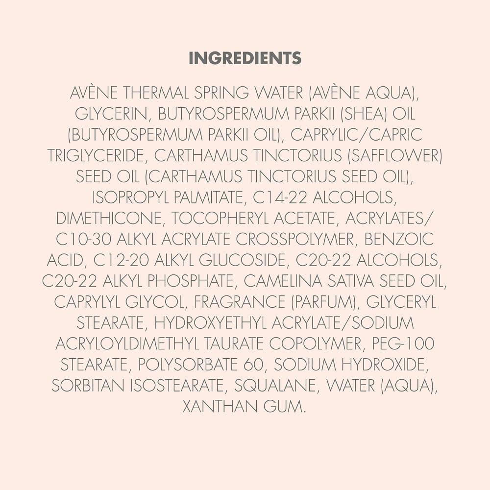 Clear view of Avène label and ingredients emphasizing soothing benefits