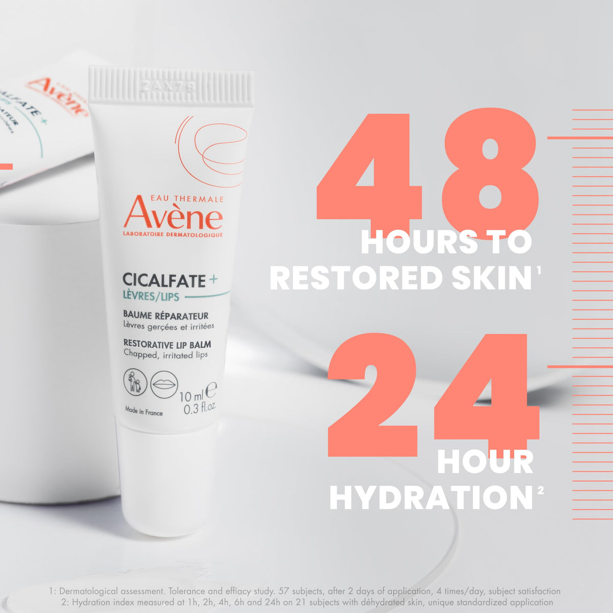Avène Cicalfate applied to lips demonstrating soothing relief and natural finish