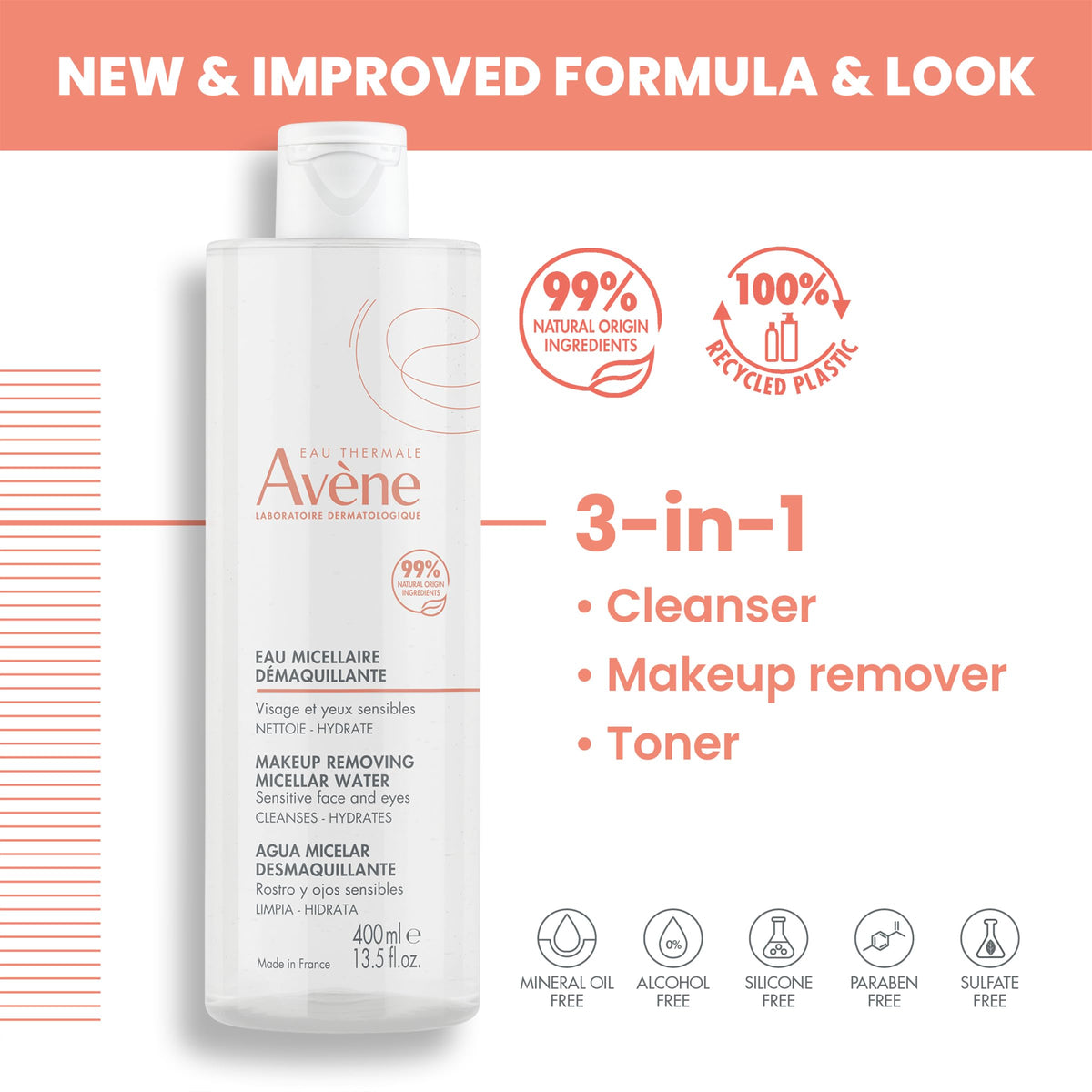 Eau Thermale Avène close-up of micellar lotion texture, showing lightweight hydration