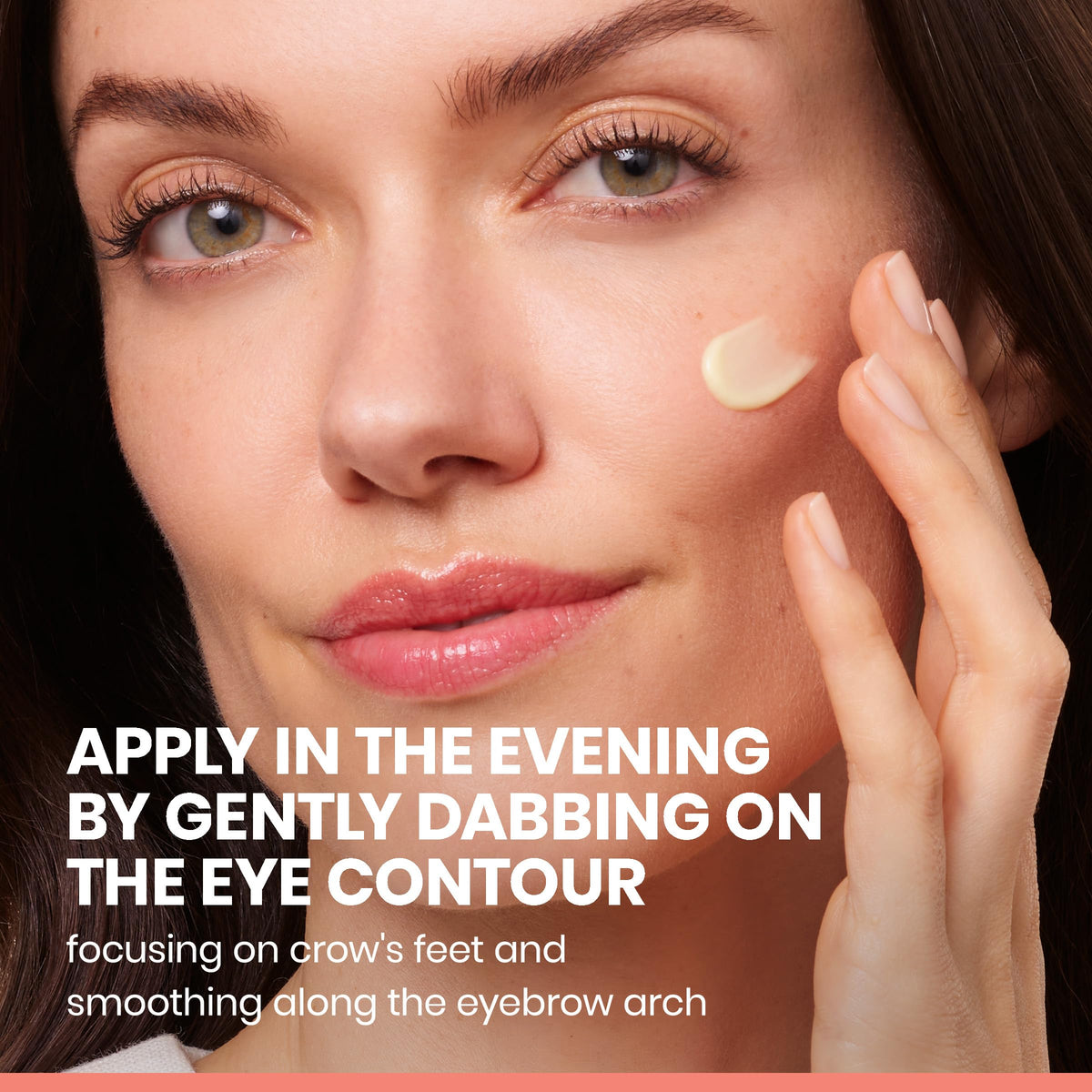 Applying Avène Retrinal EYES under eye demonstrating gentle patting application