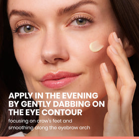 Applying Avène Retrinal EYES under eye demonstrating gentle patting application
