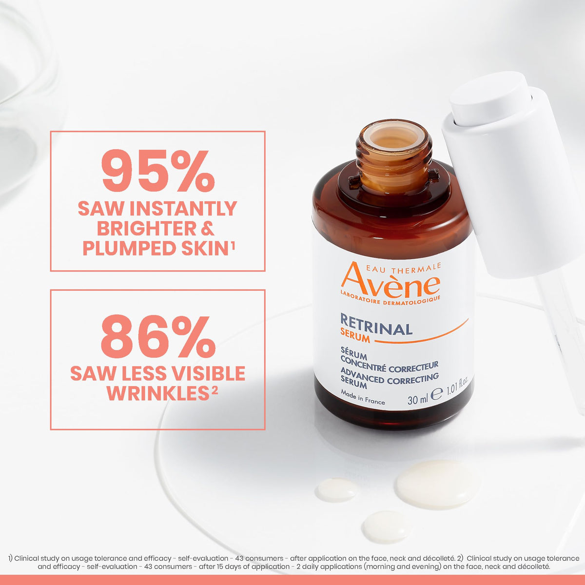 Avène RetrinAL texture close-up showing lightweight serum that delivers instant skin-plumping hydration