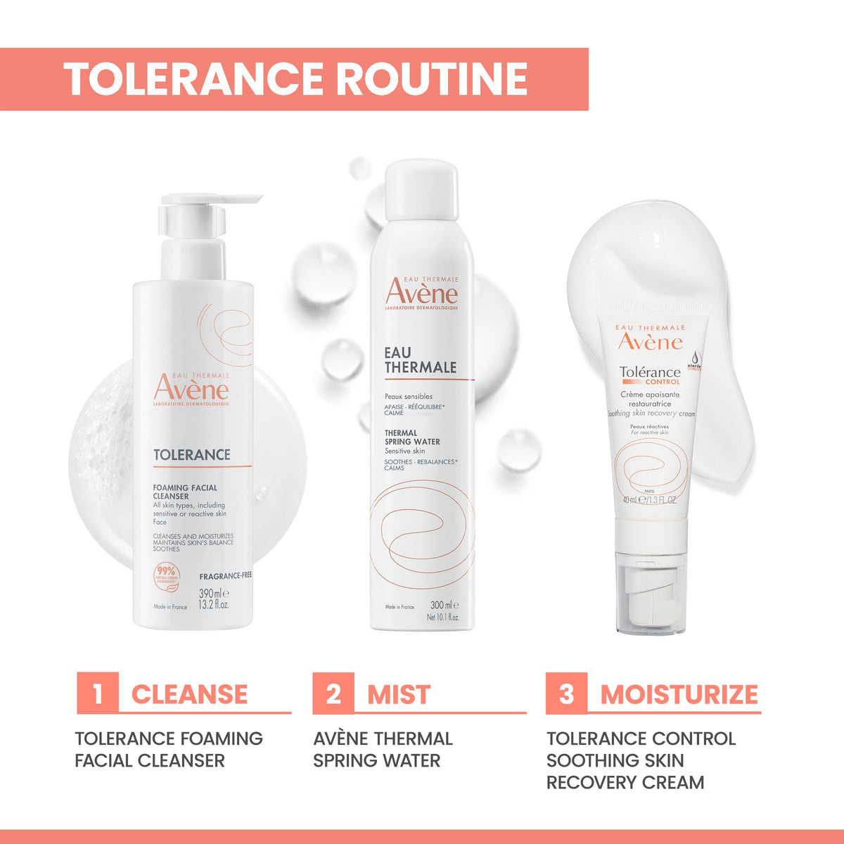 Hand holding Avène bottle for scale to show travel-friendly size