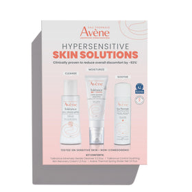 Eau Thermale Avène kit front packaging showing the three products and benefits