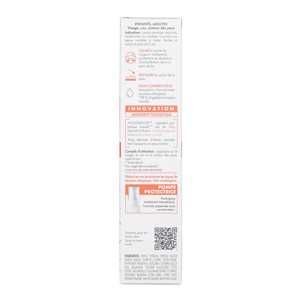 Avène sterile dispensing detail illustrating preservative-free protection and safety