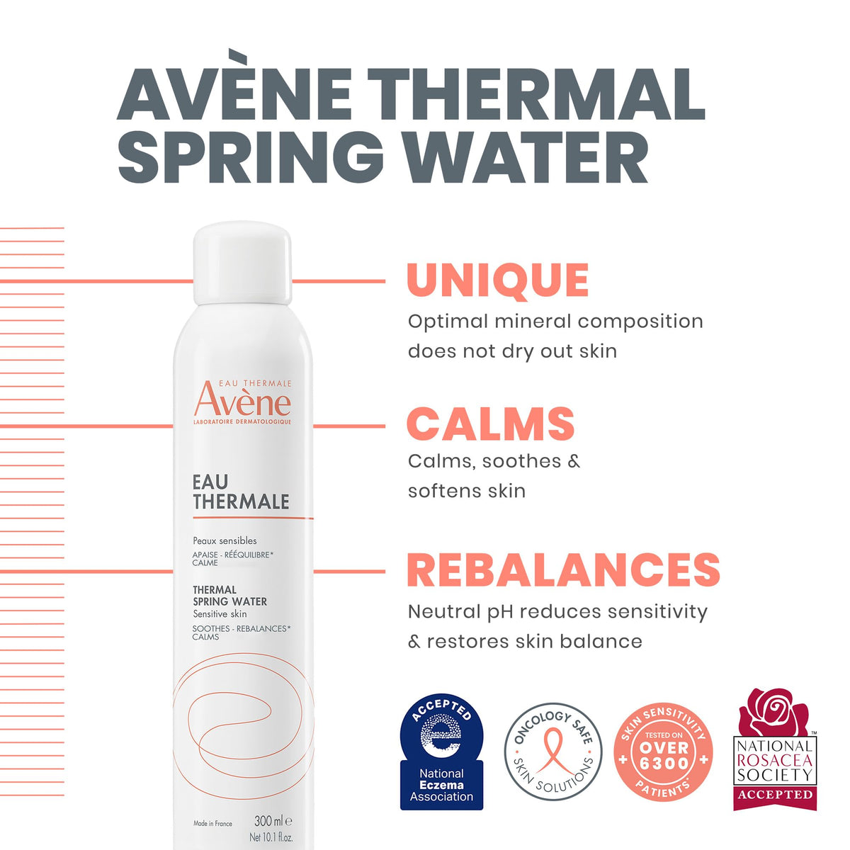 Eau Thermale Avène label detail highlighting mineral composition and sterile sourcing benefit
