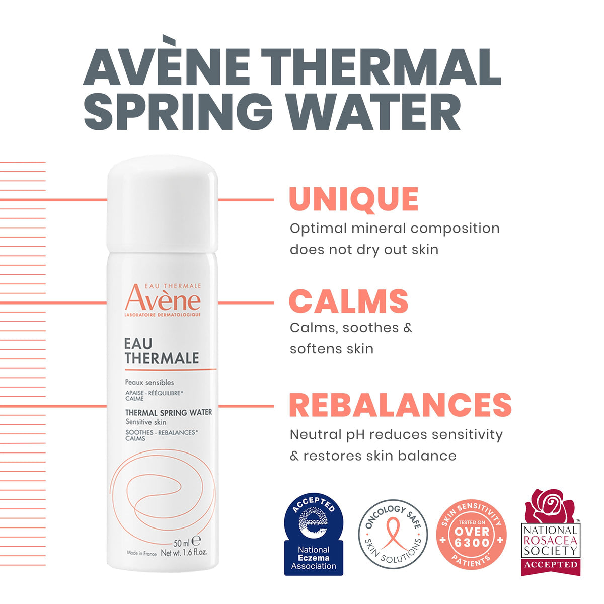 Eau Thermale Avène label detail highlighting mineral spring origin and purity