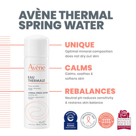 Eau Thermale Avène label detail highlighting mineral spring origin and purity